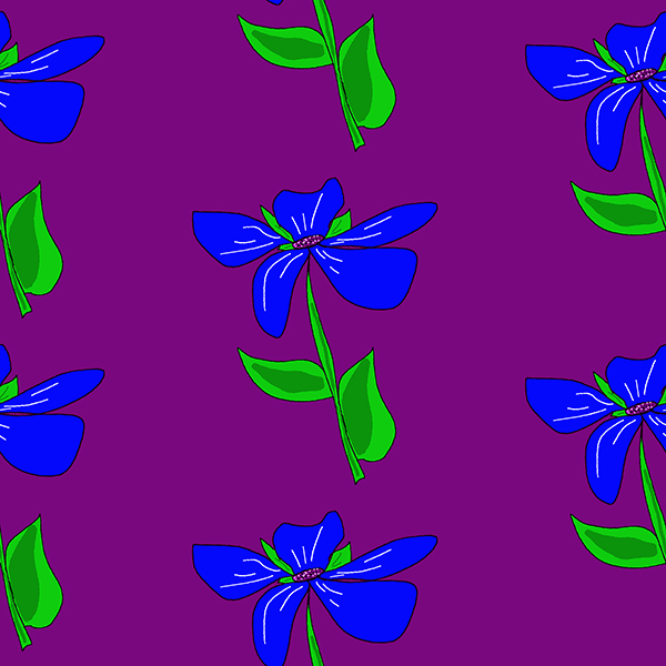 Pattern - blue and green flowers on purple background