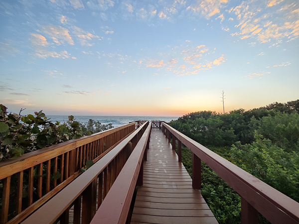 Beautiful photo of a wooden Walkway to Beach at Sunrise