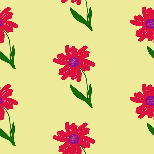 Pattern - Red and purple flowers on yellow background