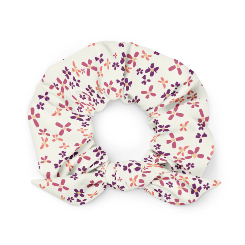 Recycled Scrunchie - Tiny Petals Purple, Fuchsia & Orange